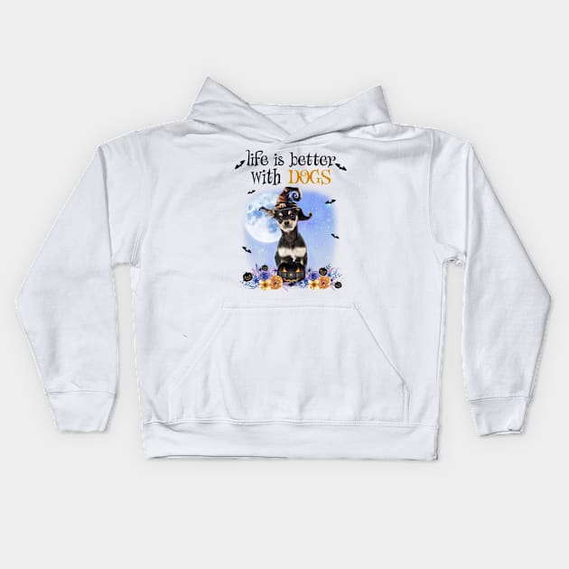 Chihuahua Witch Hat Life Is Better With Dogs Halloween Kids Hoodie by Benko Clarence